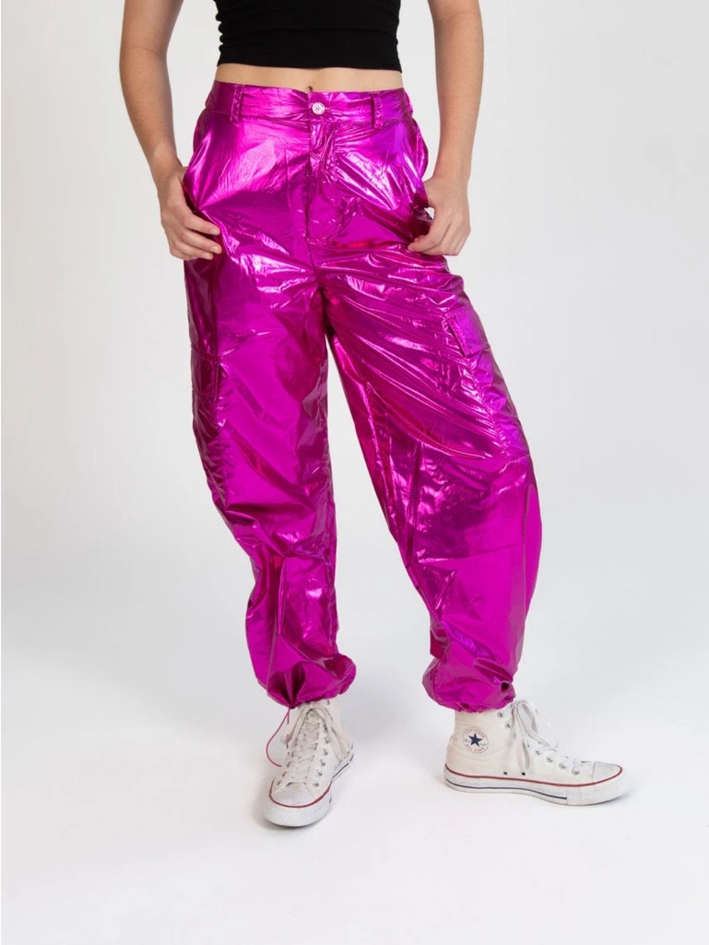 Jolie & Joy Y2k Parachute Metallic Fuchsia Jogger Pant Cargo XL baggy drawstring